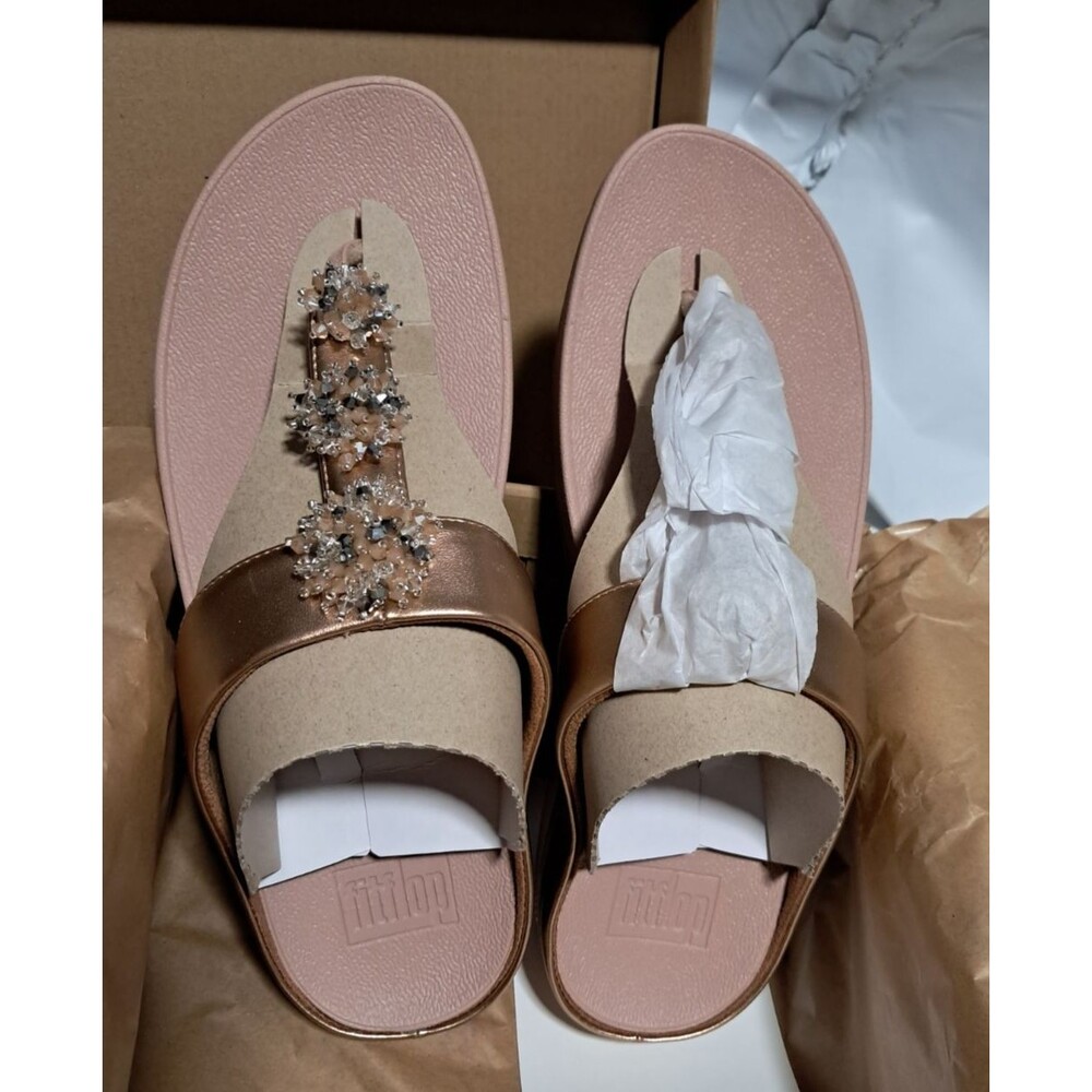 FitFlop Galaxy  Toe-Thong Slip Sandals Wedge Rose Gold US 10 EUR 41 NIB - Picture 2 of 16